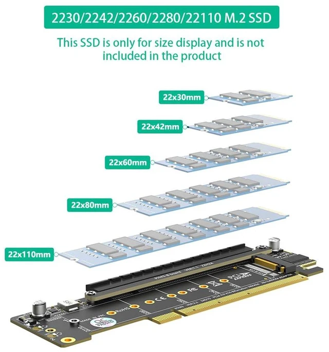 Alt view image 7 of 7 - AJMRTC Dual NVMe M.2 M-Key PCIe 4.0 X16 Adapter Card, Support PCIe X8 X4X4 Bifurcation Motherboard, 2 Port M.2 NGFF M-Key NVMe SSD Expansion Card for Desktop Workstation