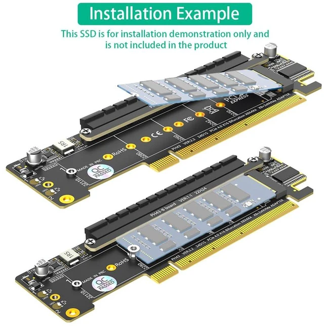 Alt view image 2 of 7 - AJMRTC Dual NVMe M.2 M-Key PCIe 4.0 X16 Adapter Card, Support PCIe X8 X4X4 Bifurcation Motherboard, 2 Port M.2 NGFF M-Key NVMe SSD Expansion Card for Desktop Workstation