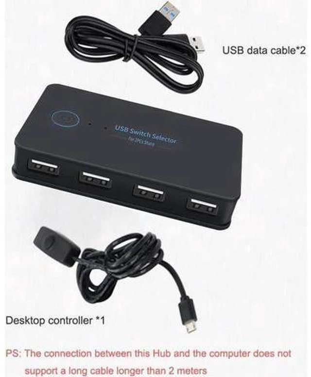 Alt view image 3 of 7 - AJMRTC 2 Port USB 2.0 KVM Switch Selector, 2 Computers Share 4 USB 2.0 Peripherals, High Speed 480Mbps Sharing Hub for Keyboard Mouse Printer Scanner, Manual Button Control