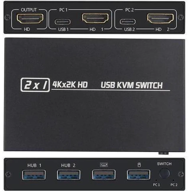 Alt view image 5 of 6 - AJMRTC 2 Port 4K HDMI-Compatible KVM Switch, 2 In 1 Out KVM Selector, Share Monitor Keyboard Mouse Printer, HDCP Compliant for Desktop Laptop PC