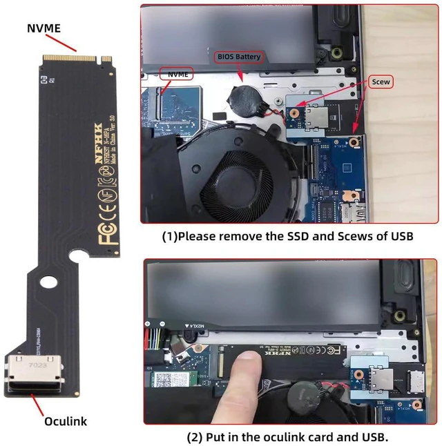 Alt view image 3 of 7 - AJMRTC M.2 M-Key PCIe 3.0 to OCuLink SFF-8612 SFF-8611 Host Adapter, PCIe x4 Expansion Board for External Graphics Card eGPU, NVMe SSD, Laptop Desktop Upgrade