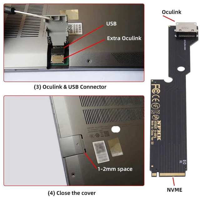 Alt view image 6 of 7 - AJMRTC M.2 M-Key PCIe 3.0 to OCuLink SFF-8612 SFF-8611 Host Adapter, PCIe x4 Expansion Board for External Graphics Card eGPU, NVMe SSD, Laptop Desktop Upgrade