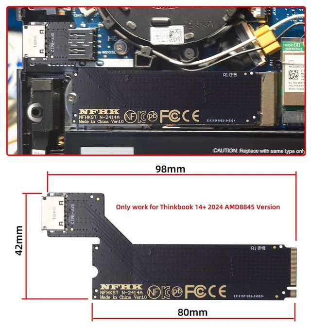 Alt view image 2 of 7 - AJMRTC M.2 M-Key PCIe 4.0 to OCuLink SFF-8612 SFF-8611 Host Adapter, Custom Fit for 2024 ThinkBook 14+ AMD 8845H, For External eGPU Graphics Card & NVMe SSD Expansion