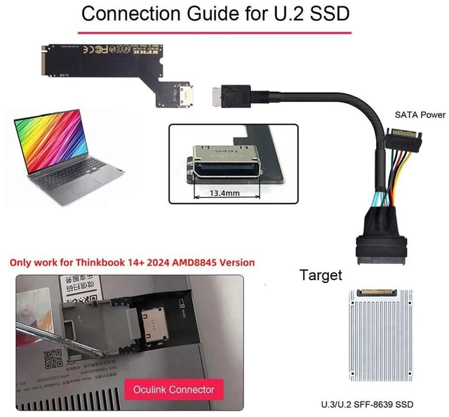 Alt view image 6 of 7 - AJMRTC M.2 M-Key PCIe 4.0 to OCuLink SFF-8612 SFF-8611 Host Adapter, Custom Fit for 2024 ThinkBook 14+ AMD 8845H, For External eGPU Graphics Card & NVMe SSD Expansion