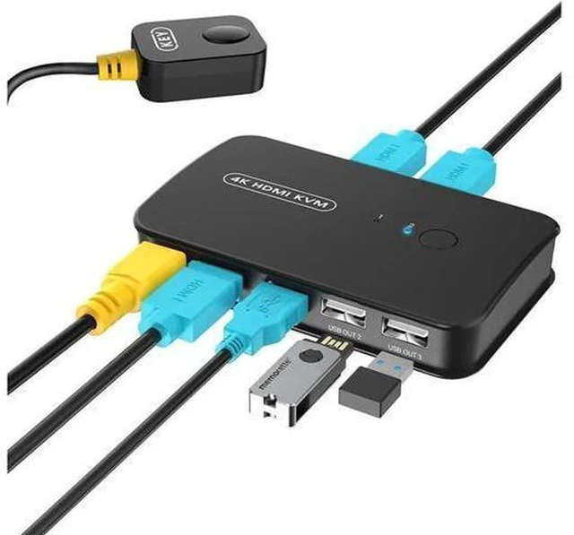 Main image of AJMRTC 2 Port HDMI KVM Switch Box, USB HDMI Switcher for 2 Computers Share One Monitor Keyboard Mouse, 4K@30Hz Video Sharing Switch for Laptop Desktop