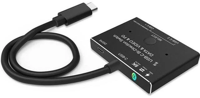 Alt view image 2 of 6 - AJMRTC Bi-Directional USB 3.1 Type-C KVM Switch, 1x2 Splitter / 2x1 Video Data Switcher, 8K@30Hz USB-C Selector for Laptop Tablet Monitor Shared Control