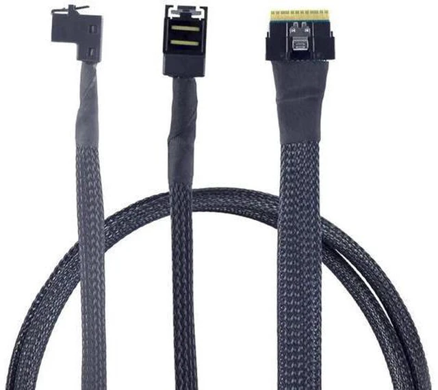 Main image of AJMRTC Slimline SFF-8654 8i PCIe 4.0 to Dual SFF-8643 Mini SAS HD Upward Breakout Cable, Internal Server Storage Cable for RAID HBA Controller SSD HDD Backplane
