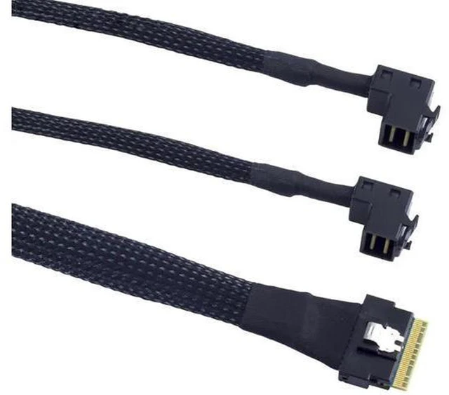 Alt view image 4 of 5 - AJMRTC Slimline SFF-8654 8i PCIe 4.0 to Dual SFF-8643 Mini SAS HD Upward Breakout Cable, Internal Server Storage Cable for RAID HBA Controller SSD HDD Backplane