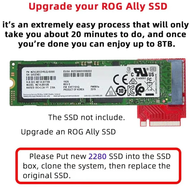 Alt view image 2 of 7 - AJMRTC M-Key 2230 to 2280 NGFF NVMe SSD Extension Adapter, PCIe 4.0 M.2 SSD Upgrade Converter for ROG Ally Handheld Game Console