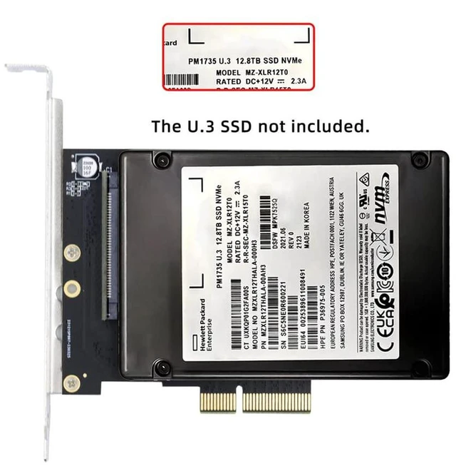 Alt view image 5 of 7 - AJMRTC PCIe 4.0 x4 to U.3 SFF-8639 Host Adapter Card, 2.5" U3 NVMe SSD Expansion Card, Compatible with PM1735 Series U.3 SSD for Desktop Server Motherboard Storage Upgrade