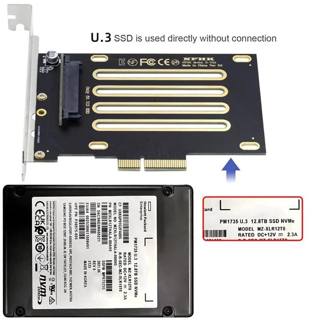 Alt view image 2 of 7 - AJMRTC PCIe 4.0 x4 to U.3 SFF-8639 Host Adapter Card, 2.5" U3 NVMe SSD Expansion Card, Compatible with PM1735 Series U.3 SSD for Desktop Server Motherboard Storage Upgrade
