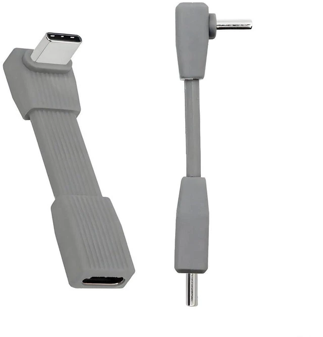 Main image of AJMRTC 2 Pack Short Flat USB4 Type-C Cable, 90 Degree Angled USB-C Male to Male / Male to Female Extension Cord, 80Gbps Data, 8K@60Hz Video, PD 240W Fast Charge, 2.01 Inch & 2.64 Inch Length, Grey