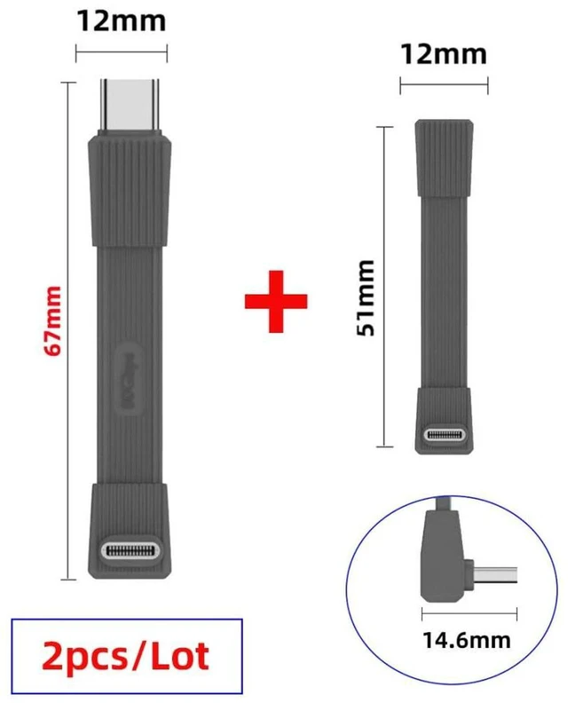 Alt view image 7 of 7 - AJMRTC 2 Pack Short Flat USB4 Type-C Cable, 90 Degree Angled USB-C Male to Male / Male to Female Extension Cord, 80Gbps Data, 8K@60Hz Video, PD 240W Fast Charge, 2.01 Inch & 2.64 Inch Length, Grey