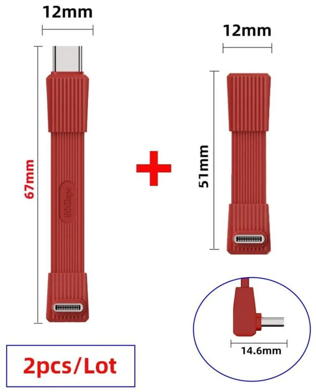 Alt view image 5 of 7 - AJMRTC 2 Pack Short Flat USB4 Type-C Cable, 90 Degree Angled USB-C Male to Male / Male to Female Extension Cord, 80Gbps Data, 8K@60Hz Video, PD 240W Fast Charge, 2.01 Inch & 2.64 Inch Length, Red
