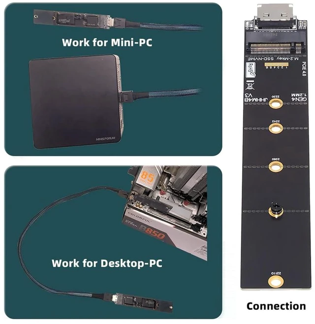Alt view image 5 of 7 - AJMRTC M.2 NGFF 2280 NVMe PCIe 4.0 M-Key to OCuLink SFF-8612 SFF-8611 Adapter PCBA, PCIe 4.0 x4 High Speed Converter for Motherboard, U.2 SSD and eGPU Dock