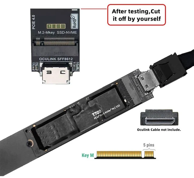 Alt view image 2 of 7 - AJMRTC M.2 NGFF 2280 NVMe PCIe 4.0 M-Key to OCuLink SFF-8612 SFF-8611 Adapter PCBA, PCIe 4.0 x4 High Speed Converter for Motherboard, U.2 SSD and eGPU Dock
