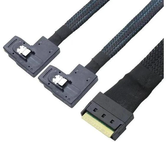 Alt view image 4 of 6 - AJMRTC Slimline SAS SFF-8654 8i to Dual SFF-8087 Right Angle Server Cable, Internal SAS HD Mini SAS High Speed Cable for Server Storage Array