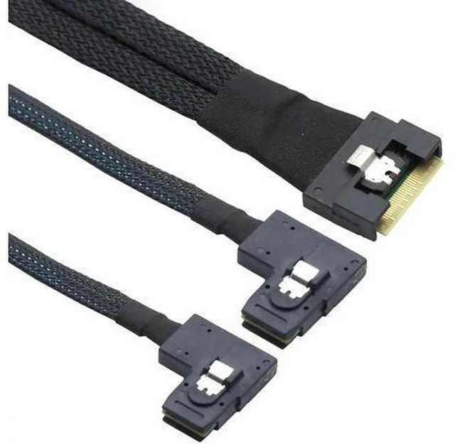 Alt view image 2 of 6 - AJMRTC Slimline SAS SFF-8654 8i to Dual SFF-8087 Right Angle Server Cable, Internal SAS HD Mini SAS High Speed Cable for Server Storage Array