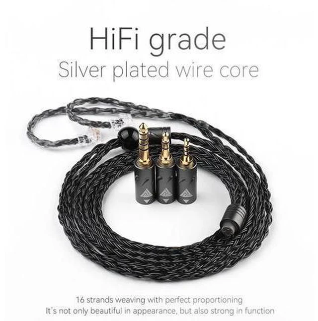 Alt view image 3 of 6 - AJMRTC Q1 MAX IEM Upgrade Cable, 16 Strands 352 Cores Silver-Plated OFC Wire, HiFi Detachable Earphone Replacement Audio Cable for In-Ear Monitors