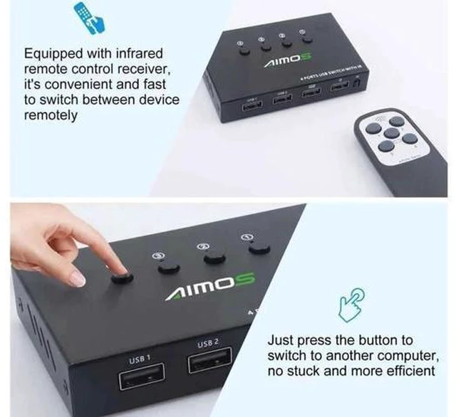 Alt view image 3 of 7 - AJMRTC USB 2.0 KVM Switch Box 4 In 4 Out, 4 Computers Share 4 USB Devices, Keyboard Mouse U-Disk Scanner Printer Sharing Hub