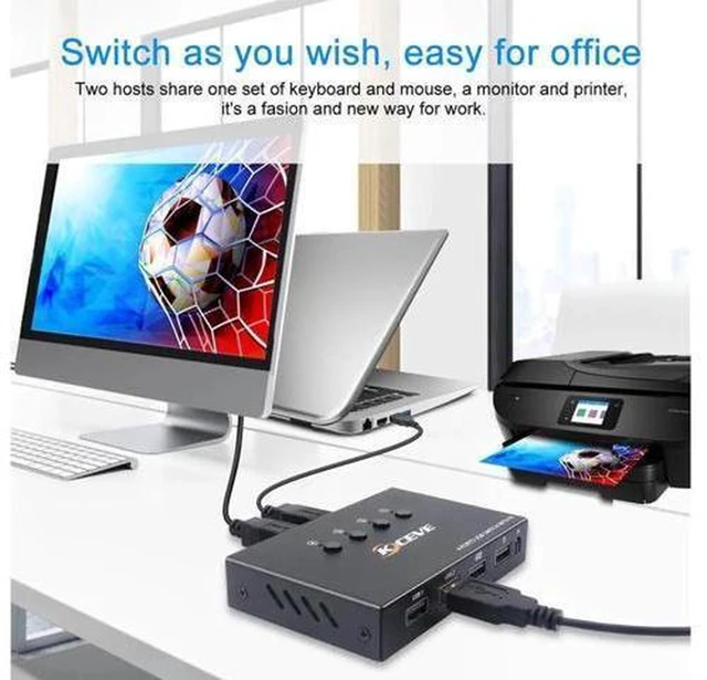 Alt view image 4 of 7 - AJMRTC USB 2.0 KVM Switch Box 4 In 4 Out, 4 Computers Share 4 USB Devices, Keyboard Mouse U-Disk Scanner Printer Sharing Hub