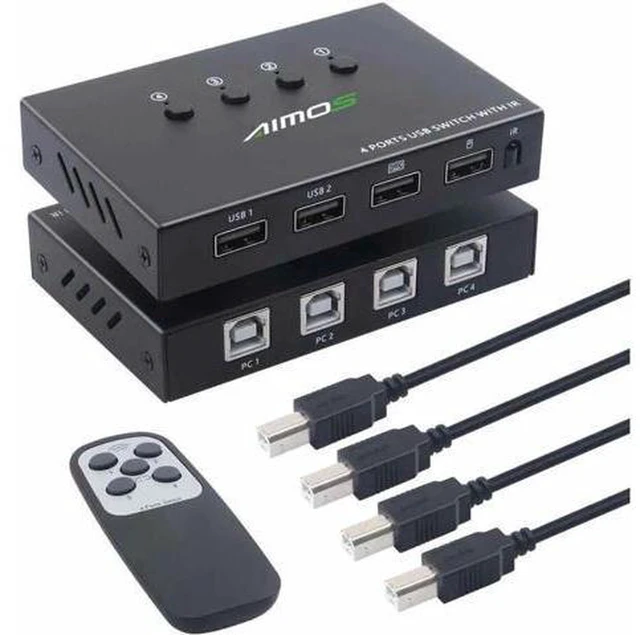 Alt view image 2 of 7 - AJMRTC USB 2.0 KVM Switch Box 4 In 4 Out, 4 Computers Share 4 USB Devices, Keyboard Mouse U-Disk Scanner Printer Sharing Hub