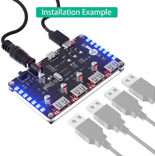 Alt view image 7 of 7 - AJMRTC 4 Port USB 2.0 Hub Splitter with 3528 Colorful LED Indicator, Auxiliary DC Power Port, 480Mbps USB Expander for PC Laptop, Compatible with Windows, Mac OS X, Linux