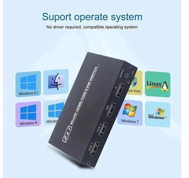 Alt view image 2 of 7 - AJMRTC 2 Port HDMI KVM Switch Box, 2 In 1 Out HDMI USB KVM Switcher, 2 Computers Share Single Monitor Keyboard Mouse USB Devices