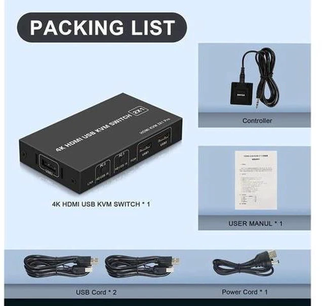 Alt view image 2 of 7 - AJMRTC 2 Port HDMI KVM Switch, 2 In 1 Out HDMI USB Switcher, 2 Computers Share One Monitor, Keyboard, Mouse and USB Printer Flash Drive