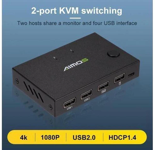 Main image of AJMRTC 2 Port USB HDMI KVM Switch, 2 Computers Share Keyboard Mouse Printer, Plug and Play 4K Video KVM Switcher for Desktop Laptop Monitor