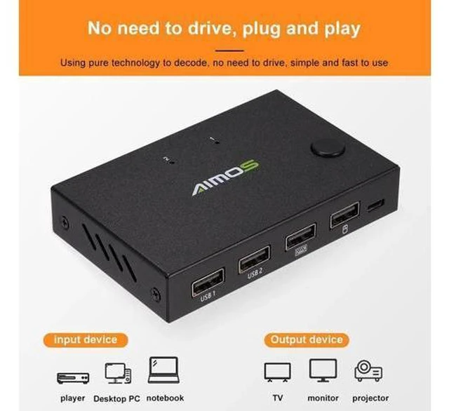 Alt view image 4 of 6 - AJMRTC 2 Port USB HDMI KVM Switch, 2 Computers Share Keyboard Mouse Printer, Plug and Play 4K Video KVM Switcher for Desktop Laptop Monitor