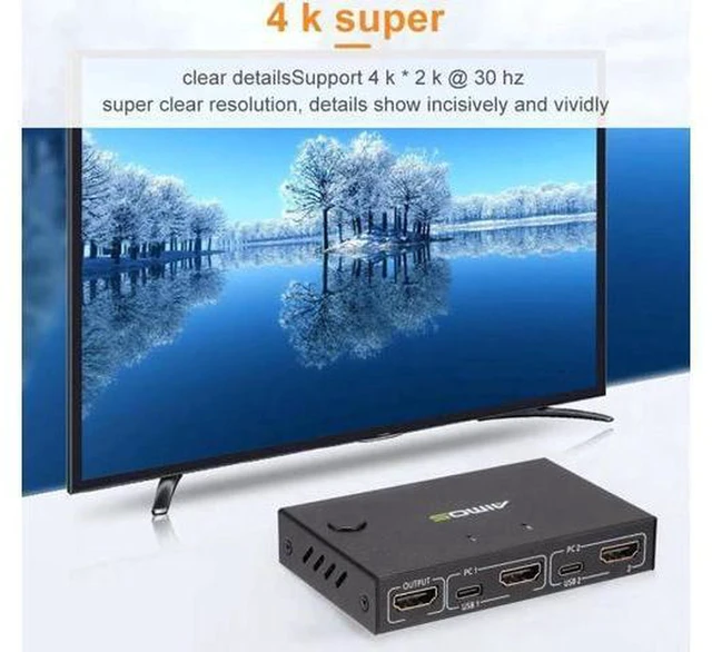 Alt view image 5 of 6 - AJMRTC 2 Port USB HDMI KVM Switch, 2 Computers Share Keyboard Mouse Printer, Plug and Play 4K Video KVM Switcher for Desktop Laptop Monitor