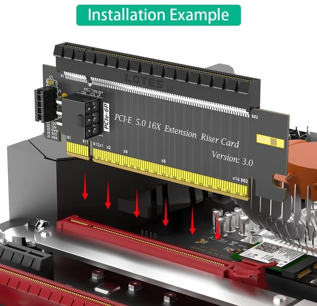 Alt view image 5 of 7 - AJMRTC PCIe 5.0 x16 to x16 180 Degree Height Extension Adapter Card, 64GB/s High-Speed GPU Riser with ATX 6Pin Power Connector, Full x16 Lane for Graphics Card Vertical Mount