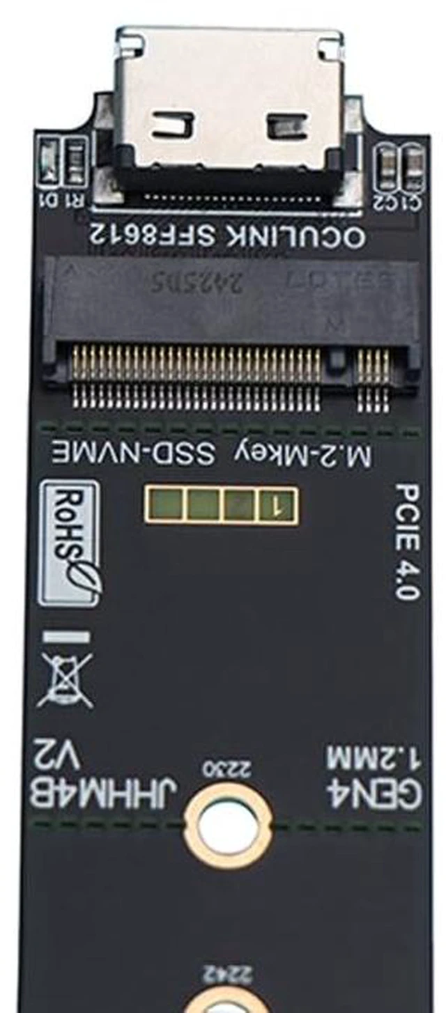 Alt view image 2 of 7 - AJMRTC M4B OCuLink SFF-8612 Female to M.2 M-Key NVMe SSD Adapter Card, PCIe 4.0 x4 High-Speed Converter, Compatible with 2230 2242 2260 2280 M.2 NVMe SSD for Server Workstation