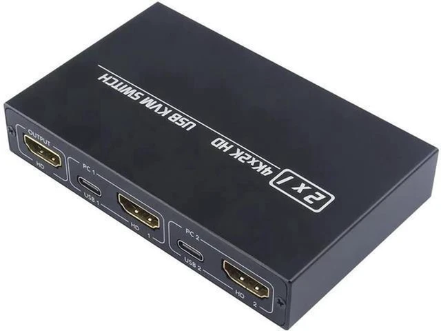 Alt view image 3 of 6 - AJMRTC 2 Port HDMI KVM Switch, 4KX2K UHD HDMI Switcher, 2 In 1 Out KVM Box for 2 Computers Share One Monitor, Keyboard, Mouse and USB Peripherals