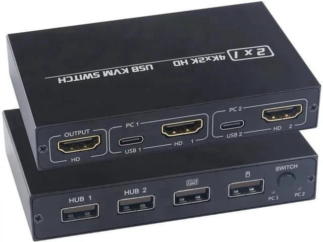 Alt view image 2 of 6 - AJMRTC 2 Port HDMI KVM Switch, 4KX2K UHD HDMI Switcher, 2 In 1 Out KVM Box for 2 Computers Share One Monitor, Keyboard, Mouse and USB Peripherals