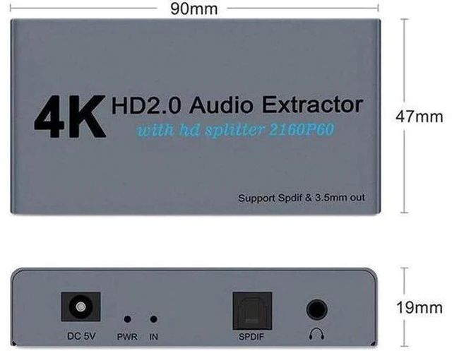 Alt view image 2 of 6 - AJMRTC HDMI 2.0 Splitter 1 in 2 Out with Audio Extractor, 4K@60Hz 18Gbps HDR HDCP2.2 Audio Decoder, SPDIF Optical + 3.5mm Stereo Audio Separator for TV Box Blu-ray Player Game Console