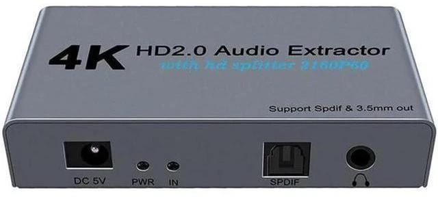 Alt view image 4 of 6 - AJMRTC HDMI 2.0 Splitter 1 in 2 Out with Audio Extractor, 4K@60Hz 18Gbps HDR HDCP2.2 Audio Decoder, SPDIF Optical + 3.5mm Stereo Audio Separator for TV Box Blu-ray Player Game Console