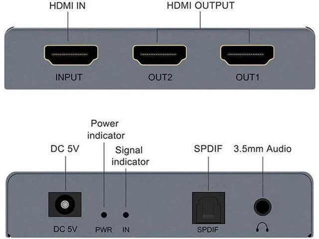 Alt view image 6 of 6 - AJMRTC HDMI 2.0 1 In 2 Out Splitter with Audio Extractor, 4K@60Hz HDR HDCP2.2 18Gbps Audio Decoder, SPDIF Optical and 3.5mm Audio Separator for Game Console TV Box Blu-ray Player