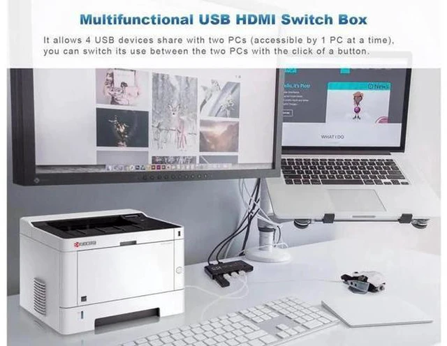 Alt view image 2 of 7 - AJMRTC 2 Port HDMI KVM Switch, 2 in 1 Out USB HDMI Switcher 4K@60Hz HDMI 2.0, Single Monitor KVM Box for 2 Computers Share Keyboard Mouse Monitor, Plug and Play HDCP 2.2 for PC Laptop Desktop