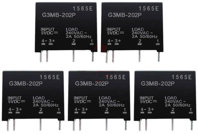 Main image of AJMRTC 5pcs G3MB-202P Solid State Relay Module, DC to AC PCB SSR, Input 5V DC, Output 240V AC, Low Level Trigger Relay Board for Arduino PLC Industrial Control