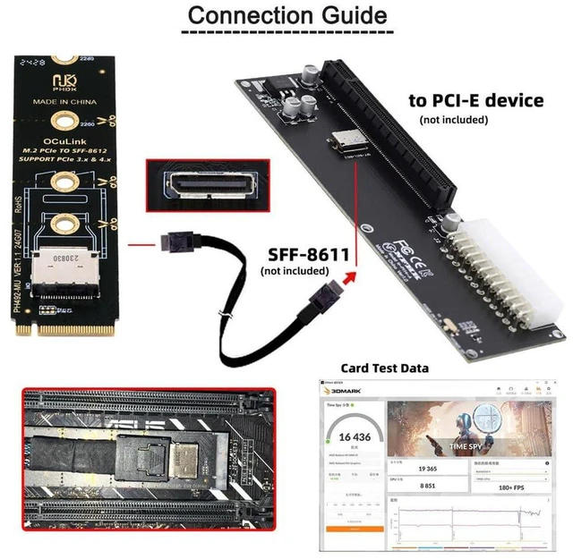 Alt view image 3 of 7 - AJMRTC PCIe 4.0 M.2 M-Key to OCuLink SFF-8612 SFF-8611 Vertical Host Adapter, 2280 NVMe M.2 Adapter for U.2 NVMe SSD and eGPU External Graphics Expansion