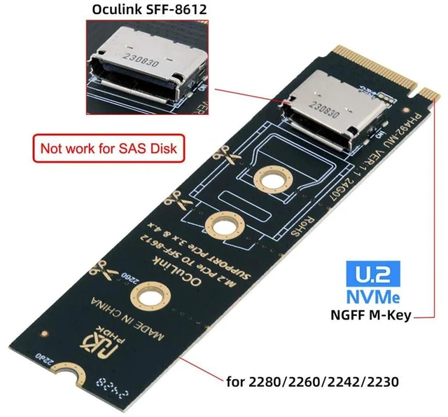 Alt view image 7 of 7 - AJMRTC PCIe 4.0 M.2 M-Key to OCuLink SFF-8612 SFF-8611 Vertical Host Adapter, 2280 NVMe M.2 Adapter for U.2 NVMe SSD and eGPU External Graphics Expansion