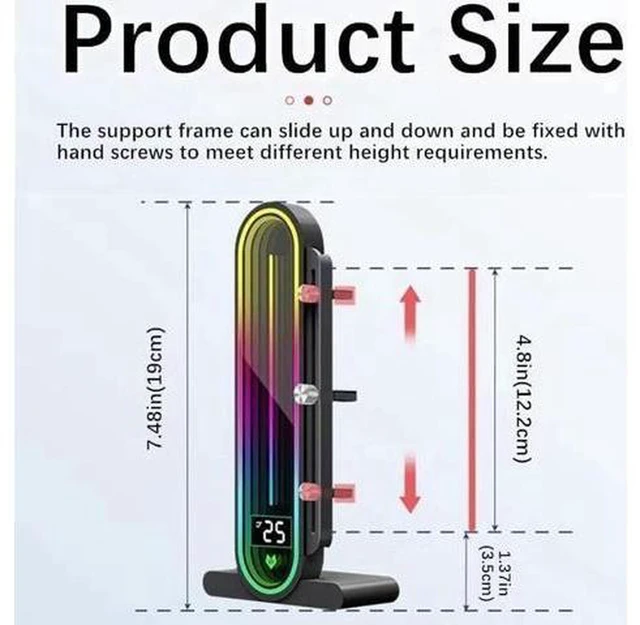 Alt view image 3 of 7 - AJMRTC Height Adjustable ARGB GPU Support Bracket with Real-Time Temperature Display, 5V 3PIN Addressable RGB Video Card Anti-Sag Holder, Magnetic Base Graphics Card Stand for Gaming PC Case