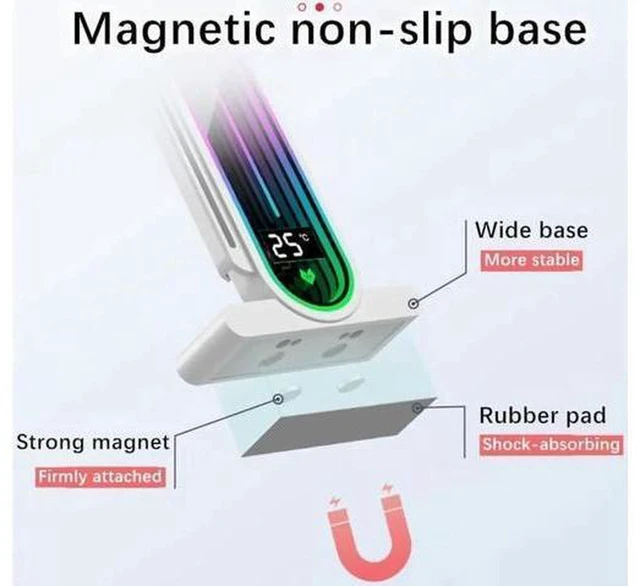 Alt view image 6 of 7 - AJMRTC Height Adjustable ARGB GPU Support Bracket with Digital Temperature Display, 5V 3PIN Addressable RGB Anti-Sag Graphics Card Holder, Magnetic Base Video Card Stand for Gaming PC Case RTX 40/50