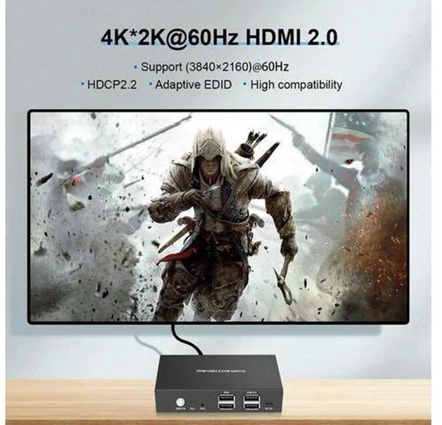 Alt view image 2 of 6 - AJMRTC 2 Port HDMI USB KVM Switch, 2 In 1 Out 4K@60Hz HDMI 2.0 Switcher Box, Share Monitor, USB Keyboard, Mouse and USB Peripherals for 2 PCs, HDCP 2.2 Plug and Play