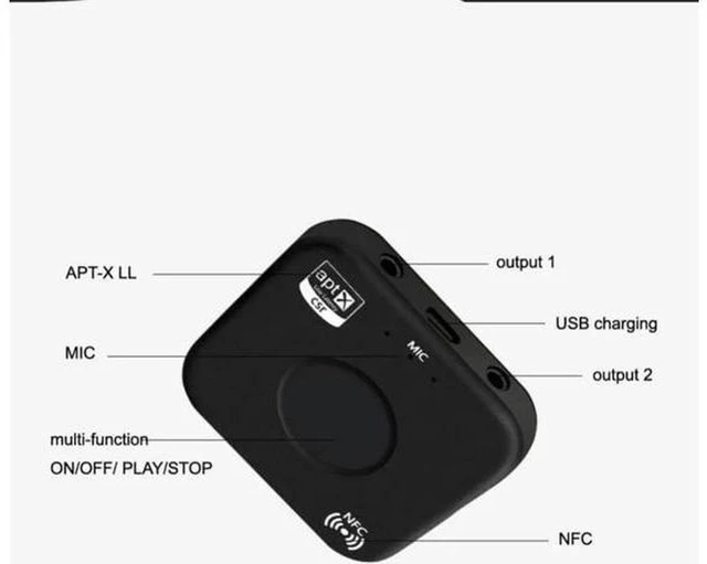 Alt view image 2 of 6 - AJMRTC 2-in-1 Bluetooth Audio Transmitter Receiver Adapter, APT-X Low Latency, NFC One-Touch Pairing, CVC6.0 Noise Reduction with Built-in Microphone, 3.5mm AUX Wireless Audio Transceiver for TV Speak