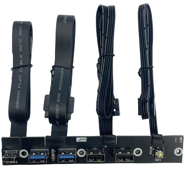 Main image of AJMRTC 5 Ports PC Front IO Panel Bracket, 2×USB3.0 + 2×USB2.0 + 1×USB-C 20Gbps, 50CM Internal Cable with LED Power Switch, USB3.2 Gen2x2 Front Expansion Bay Panel for Desktop Chassis, Black