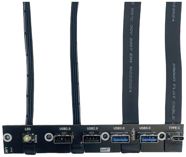 Alt view image 3 of 7 - AJMRTC 5 Ports PC Front IO Panel Bracket, 2×USB3.0 + 2×USB2.0 + 1×USB-C 20Gbps, 50CM Internal Cable with LED Power Switch, USB3.2 Gen2x2 Front Expansion Bay Panel for Desktop Chassis, Black