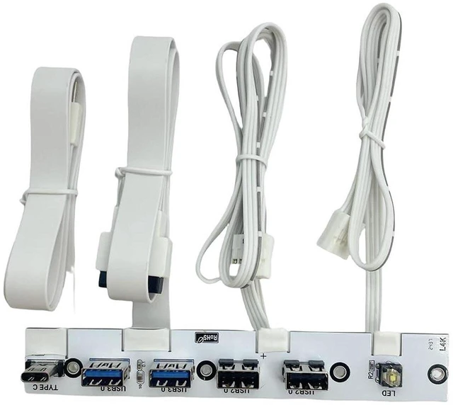 Main image of AJMRTC White 5 Ports PC Front IO Panel Bracket, 3.5 Inch Bay 2×USB3.0 2×USB2.0 1×USB-C 20Gbps USB3.2 Gen2x2, 50CM Internal Cable with LED Power Switch, Desktop Chassis USB Expansion Hub